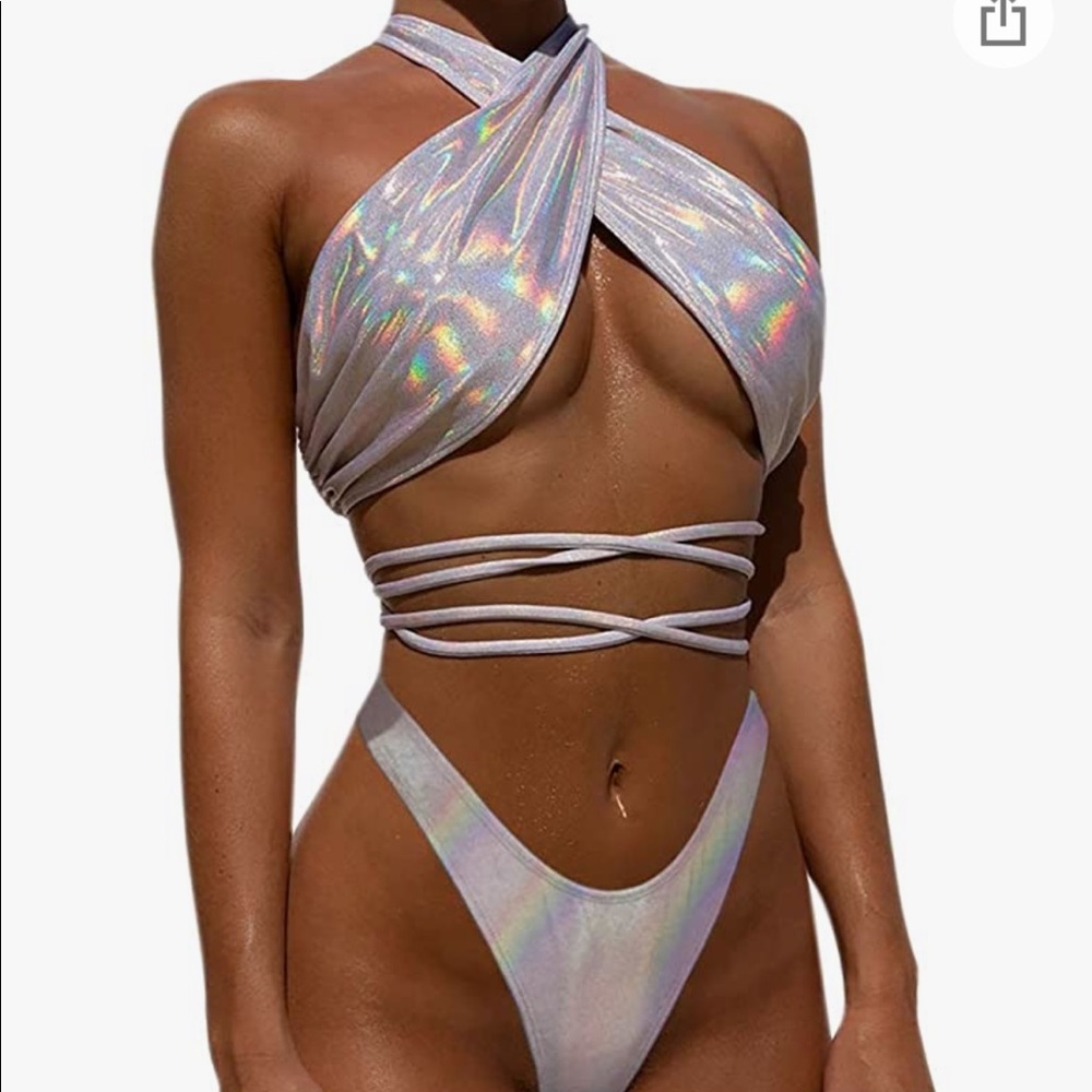 JUMISEE 2 piece metallic swimsuit/rave